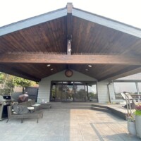 Outdoor patio area with awning